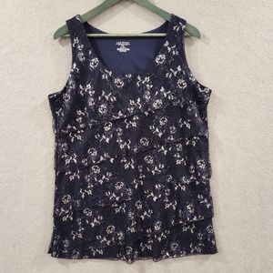 Lane Bryant Tank Top Womens 14/16 Floral‎ Metallic Sleeveless Layered Dressy